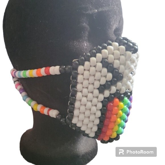 Rainbow Vomit Pony Bead [Kandi] Mask - Picture 4 of 7